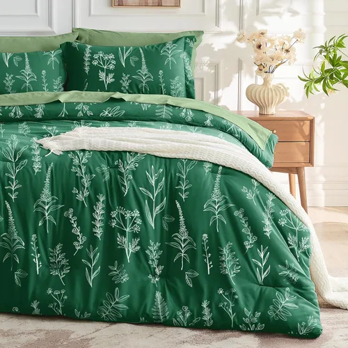 Miniatura 53 de MUXHOMO Juego de edredón tamaño individual XL, elegante juego de cama con estampado floral en una bolsa, 5 piezas, ultra suave y transpirable