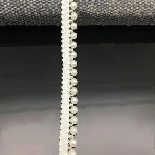 Miniatura 5 de FQTANJU 5 yardas de cinta de encaje con perlas de imitación y apliques de perlas para flecos para decoración de fiesta de boda, decoración