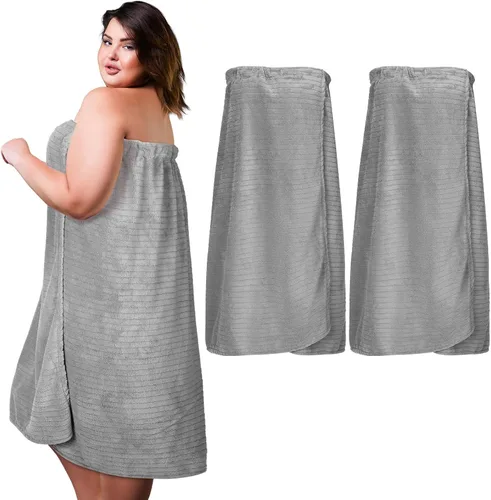 Miniatura 7 de Tigeen 2 toallas para mujer, bata de spa ligera a rayas con cierre ajustable, parte superior elástica, bata de baño suave para spa