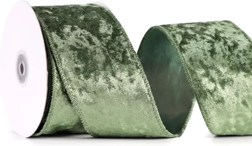 Miniatura 40 de MAYREEL Cinta de terciopelo triturado verde musgo de 2.5 pulgadas con cable para decoraciones de Navidad, envolver regalos, coronas para árboles, 10