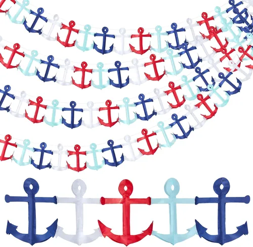 Miniatura 8 de Boao Guirnalda náutica de 2 piezas de 8 pies, color rojo, azul y blanco, pancarta de crucero para decoración del 4 de julio, Día