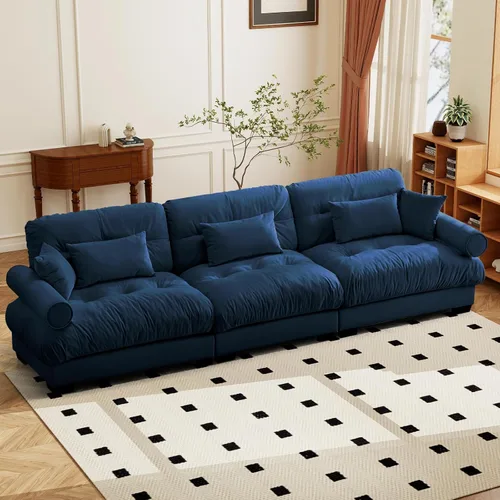 Miniatura 37 de SoarFlash Moderno sofá reclinable de terciopelo para sala de estar, sofá biplaza para apartamento, sofá de almacenamiento con marco de madera Azul