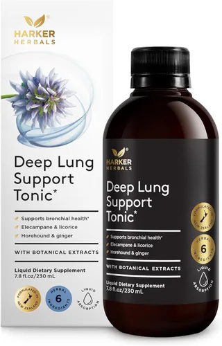 Tónico de Apoyo Pulmonar Profundo, Fórmula Herbal para la Salud Respiratoria, Respiración Clara, Congestión Bronquial, a Base de Plantas - 7.8 fl oz