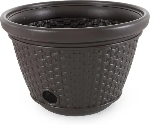 Miniatura 7 de Suncast Paquete de 2 macetas decorativas de mimbre para manguera de jardín con 4 agujeros de drenaje para mangueras de 100 pies, Java