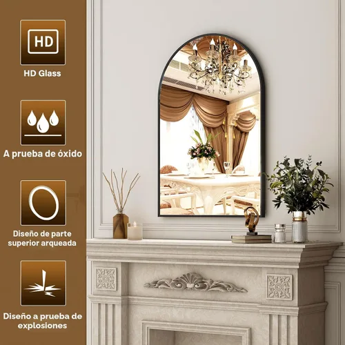 Miniatura 5 de XRAMFY Espejo arqueado de baño negro de 20"x30" - Espejo de pared para baño, espejo de tocador con marco de metal, espejo para cómoda, espejos