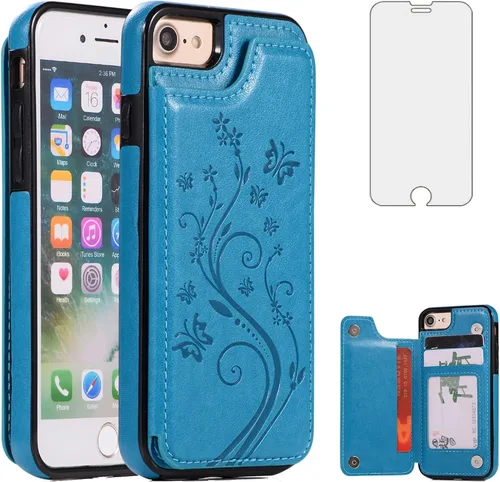 Miniatura 11 de Asuwish Funda para iPhone 7/8, iPhone SE 2020/2022 con protector de pantalla de vidrio templado, cartera abatible con soporte para tarjetas, doble