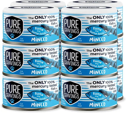 Miniatura 10 de Pure Cravings Comida enlatada húmeda de atún y caballa picada para gatos, 100% atún probado con mercurio, lata húmeda para gatos, sin granos