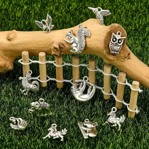 Miniatura 5 de Ipotkit - Dijes de animales tibetanos – 100 piezas de aleación de ardilla, perezoso, caballo, pájaro, elefante, koala, pavo real, animales salvajes