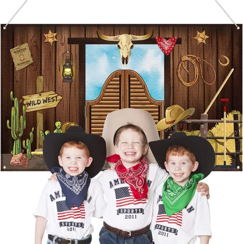 Miniatura 3 de Decoraciones de fiesta occidental, 70.8 x 43.3 pulgadas, fondo grande de vaquero con temática occidental, decoración rústica del salvaje oeste