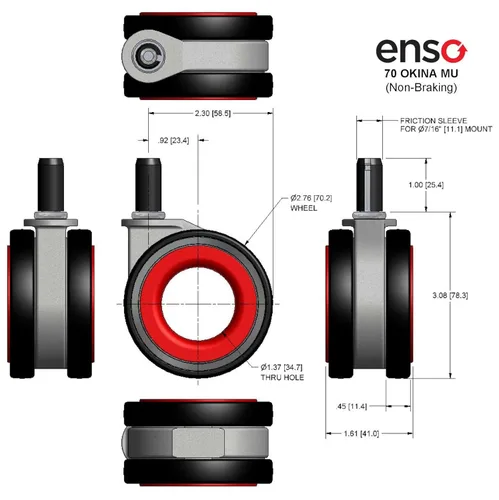 Miniatura 6 de Enso Hubless - Ruedas giratorias resistentes para silla de oficina, juego de 5, ruedas de repuesto de alta calidad de 2.756 in, rollo suave
