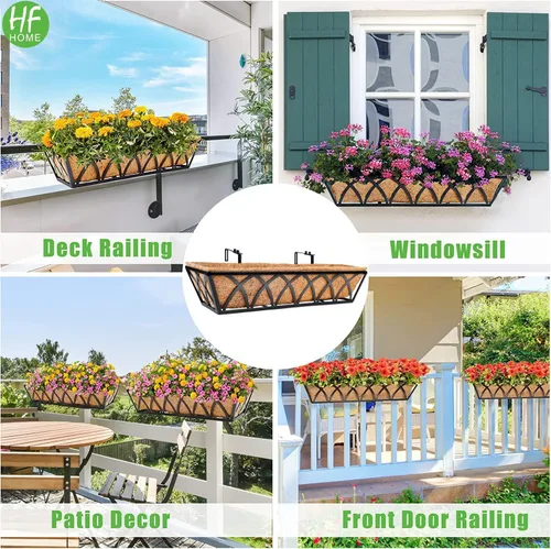 Miniatura 8 de HFHOME Paquete de 2 macetas de barandilla de 24 pulgadas, macetas de ventana resistentes, macetas ajustables para balcón para colgar barandillas