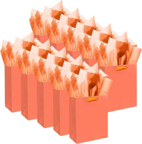 Miniatura 13 de qiqee 10 mini bolsas de regalo color verde frijol con asas de papel de seda de 6.3 x 4.7 x 2.4 pulgadas, tamaño pequeño para regalos de fiesta