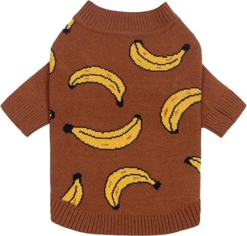 Fitwarm Suéter de plátano para perro, ropa térmica de invierno para perros pequeños, niños y niñas, atuendo para mascotas, marrón, amarillo, XS