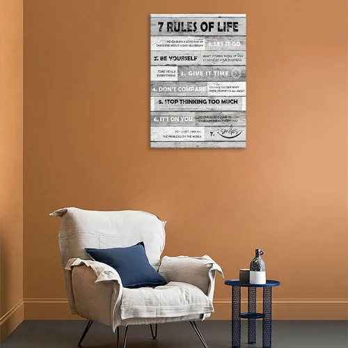 Miniatura 2 de Arte de pared inspirador con citas motivacionales, 7 reglas de la vida, impresiones en lienzo de tablero de madera, pintura en lienzo con citas