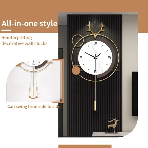 Miniatura 3 de Reloj de pared decorativo de cuarzo silencioso con péndulo, funciona con pilas, grande de 13 x 25 pulgadas para decoración de pared de sala de Dorado