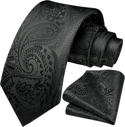 Miniatura 231 de HISDERN Corbatas para hombre, corbata de cachemira y bolsillo cuadrado tejido clásico floral para hombre, corbata de fiesta de boda