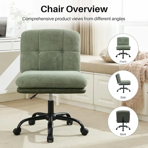Miniatura 8 de SOFTHION Juego de 2 sillas de escritorio de oficina sin brazos con ruedas, asiento ancho, giratorio, de altura ajustable, cómoda silla cruzada