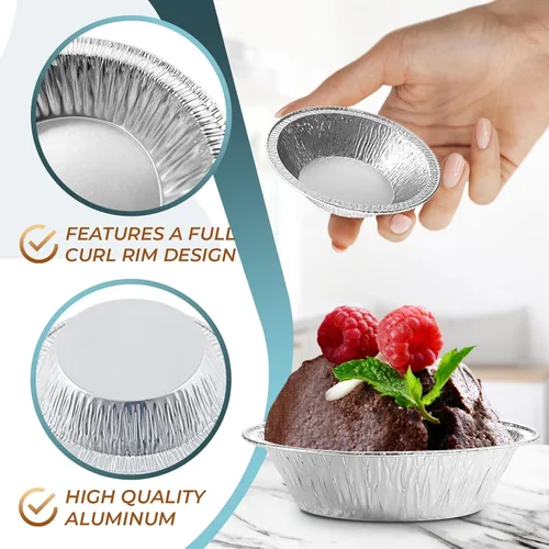 Miniatura 3 de Mini moldes para tartas de 2.9 pulgadas, paquete de 200 moldes desechables de papel de aluminio para tartas, duraderos y apilables, aptos