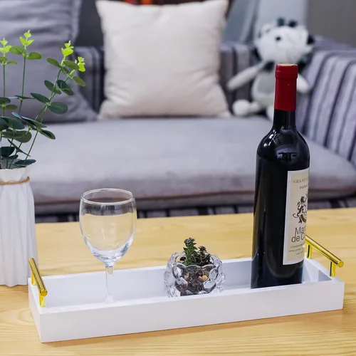 Miniatura 8 de Hanobe Bandeja larga para centro de mesa: bandejas estrechas decorativas portavelas de madera, bandeja de centro de mesa con asas para decoración