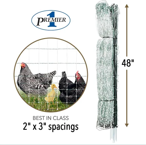 Premier 1 PoultryNet® Valla eléctrica portátil de 48 pulgadas de alto x 100 pies de largo | Rígido PrimaPosts™ para mayor resistencia | Valla