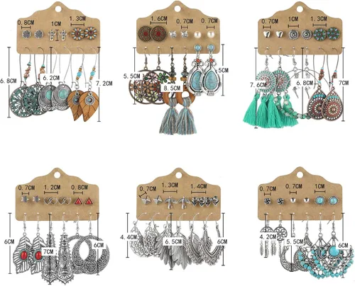 Miniatura 5 de Funtopia - Aretes bohemios para mujeres y niñas, 36 pares de aretes colgantes retro