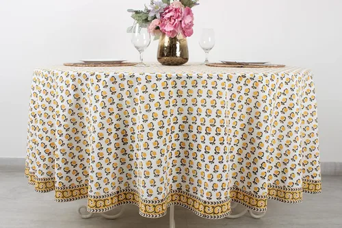 Miniatura 33 de Ridhi Mantel redondo de algodón reutilizable con estampado de bloque a mano, color verde espárragos, 60 pulgadas, mantel decorativo para uso diario