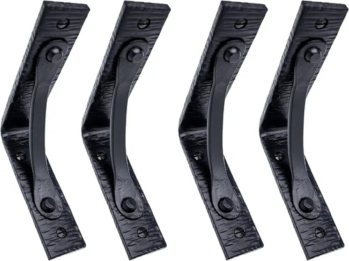Paquete de 4 soportes pequeños de metal negro para estantes de pared de 5 x 4 pulgadas, herrajes flotantes resistentes, soportes angulares