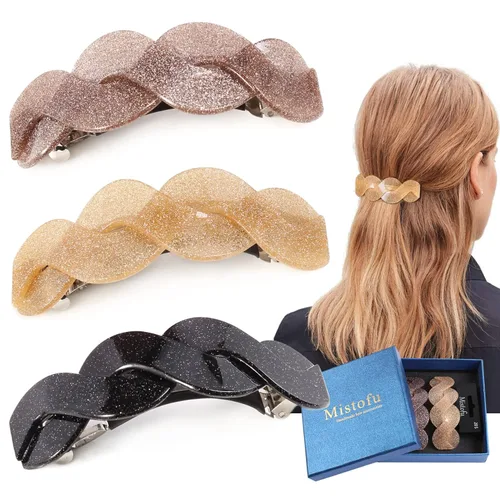 Mistofu Pasadores grandes con purpurina para mujer, pasadores franceses para cabello grueso, pasadores vintage, accesorios retro para el cabello