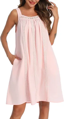 Miniatura 3 de YOZLY - Camisones de algodón sin mangas para mujer, camisón de tanque de noche con bolsillos