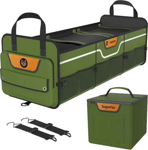 Miniatura 14 de SugarFox Organizador de maletero para coche todoterreno, organizador de cajuela impermeable resistente, organizador de coche plegable y colapsable