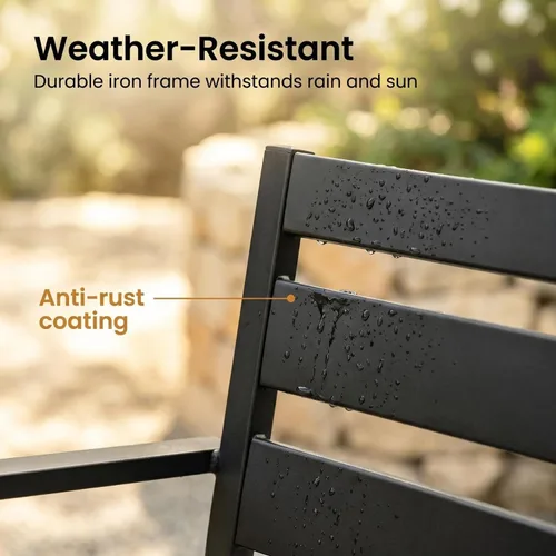 Miniatura 6 de Juego de 2 sillas de comedor apilables negras para patio, sillas bistró de metal para exteriores con reposabrazos, muebles de patio para todo tipo