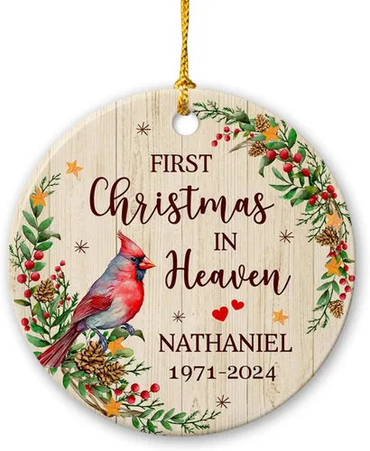 Miniatura 24 de Adorno de Navidad cardenal rojo conmemorativo personalizado, adorno de cerámica cardenal enviado del cielo, adorno de recuerdo para la pérdida de un