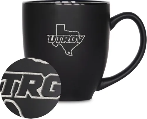 Miniatura 145 de Rico Industries - Taza de cerámica mate negra con grabado láser estándar de 15oz para NCAA (escuelas T & U) - Para bebidas calientes o frías