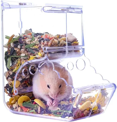 Comedero para hámsters, dispensador automático de animales pequeños, acrílico transparente, recipiente de almacenamiento de alimentos para mascotas,