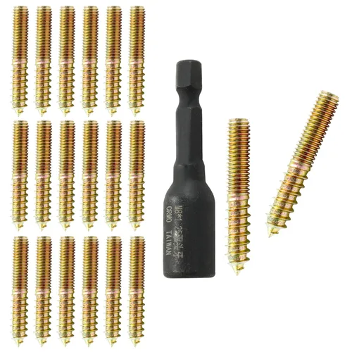 Miniatura 7 de Hitefu 20 piezas de pernos colgantes, tornillos dobles extremos M4 de 1" (25mm) de longitud, tornillo de espiga M4 para muebles de madera