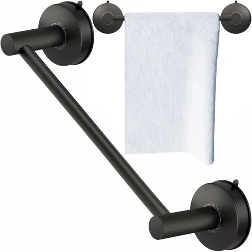 DGYB Barra de Toalla con Ventosa para Baño 17 Pulgadas Soporte de Toalla Negro Mate Toallero de Acero Inoxidable Premium para Cocina Montado en la