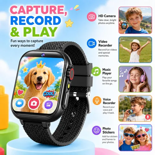 Miniatura 6 de wepfum Reloj inteligente para niños y niñas de 3 a 12 años, reloj inteligente con 39 juegos, pantalla táctil HD, grabadora de video con cámara