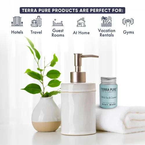 Miniatura 3 de Terra Pure White Tea & Coconut Body Wash, comodidades de hotel tamaño viaje, 1 onza (caja de 300)