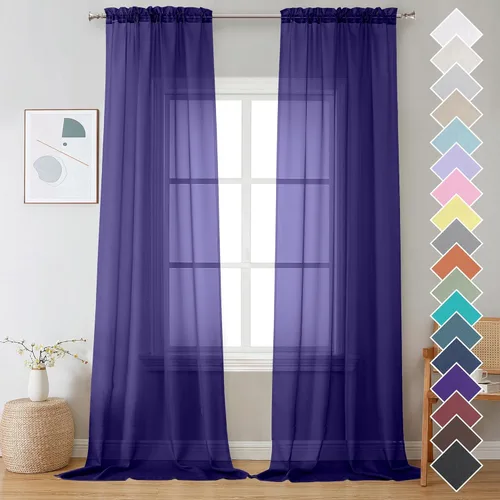 Miniatura 81 de OVZME - Cortinas traslúcidas blancas de 45 pulgadas de largo, 2 paneles, cortinas de gasa con bolsillo para barra para ventanas pequeñas, cada una