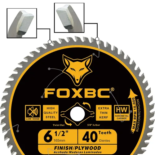 Miniatura 6 de FOXBC Hoja de sierra circular de 6-1/2 pulgadas 40T 60T Paquete Combo, Acabado Ultra Fino para Corte de Madera, Ranura Delgada con Árbol de 5/8
