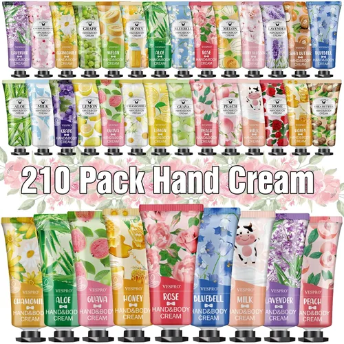 Juego de 210 regalos de crema hidratante para manos, rellenos de calcetines para mujer, loción de manos tamaño de viaje para manos secas y E-210