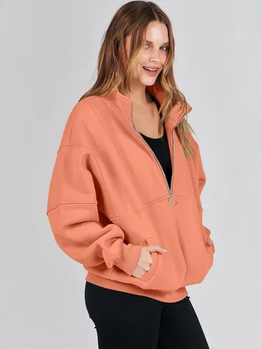 Miniatura 8 de ANRABESS Sudaderas de forro polar con media cremallera para mujer, de gran tamaño, con cremallera de un cuarto, ropa de moda para otoño de 2024