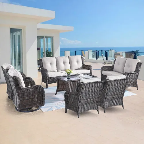 Miniatura 29 de Belord Juego de muebles de exterior, sillas de mimbre para patio, muebles de ratán de 3 piezas con mesa auxiliar, juegos de sillas bistró de patio