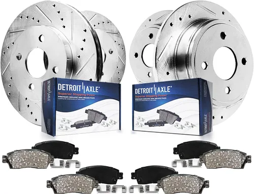 Miniatura 21 de Detroit Axle - Kit de frenos para Jeep Grand Cherokee 99-04 1999 2000 2001 2002 2003 2004 Rotores de freno de disco perforados y ranurados Pastillas