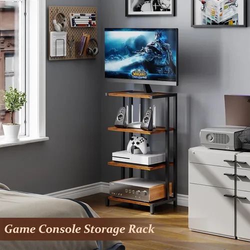 Miniatura 6 de X-cosrack Soporte multimedia AV pequeño de 4 niveles de 16.5 pulgadas, versión estrecha, estantes de esquina de madera, gabinete estéreo, soporte