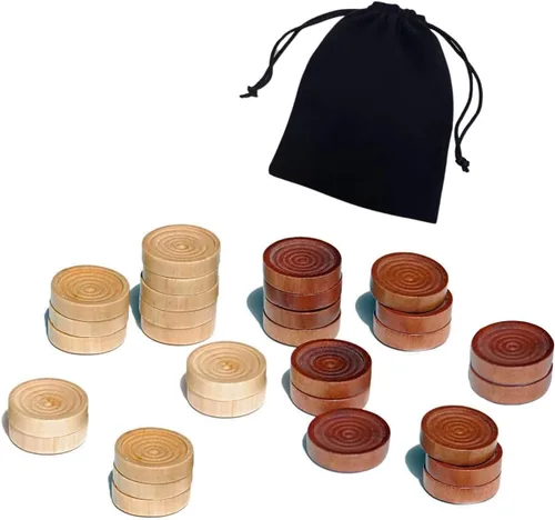 Miniatura 9 de Piezas de Damas - Piezas de Backgammon - Marrón Oscuro/Natural 15 piezas Cada (Negro y Beige, 27mm/1.06in)