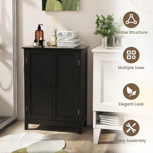 Miniatura 4 de COSTWAY Armario de almacenamiento de baño, organizadores de baño independientes y almacenamiento con puertas y estante ajustable, gabinete de piso