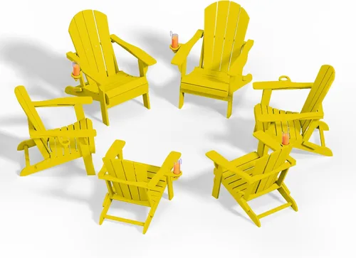 Miniatura 33 de Silla plegable Adirondack con portavasos, juego de 2, sillas de plástico HDPE para exteriores, resistentes a la intemperie, aspecto de madera real