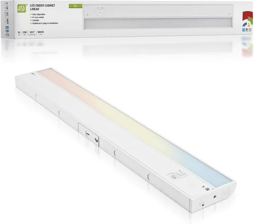 ASD Iluminación LED de 24 pulgadas para debajo del gabinete, enchufe o cableado, interruptor alto/bajo/apagado, 12 W, 120 V, 3 CCT, 2700 K/3000
