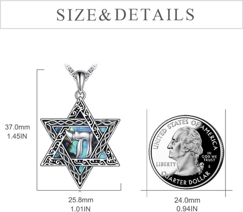 Miniatura 3 de CRMAD Collar de plata de ley con cruz de David, símbolo de paz, urnas, árbol de la vida, concha de abulón, joyería judía para mujeres y hombres
